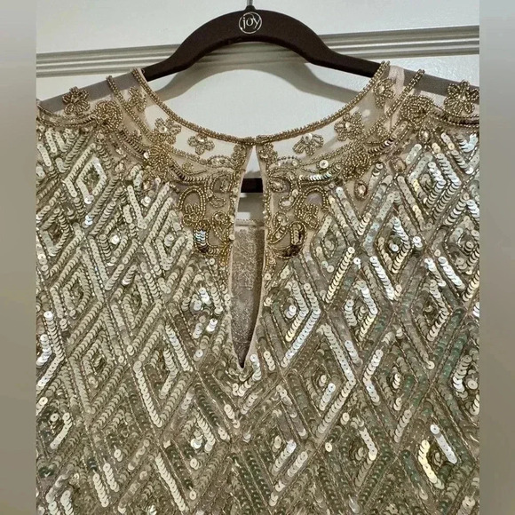 NWT Aidan Mattox Fully Beaded Trapeze Cocktail Dress in Champagne. Size 14 - Picture 11 of 14